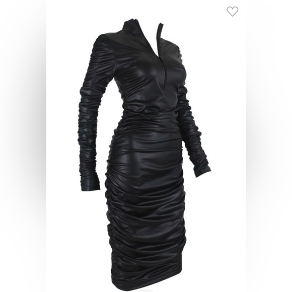 Vegan Leather Ruched Dress - Picture 3 of 3